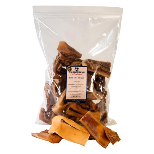 Tiernahrung Schwenner - Kurze Rinderkopfhaut für Hunde getrocknet – Dog Snacks – Hunde Zahnpflege – 1000g 8-18 cm von Tiernahrung Schwenner