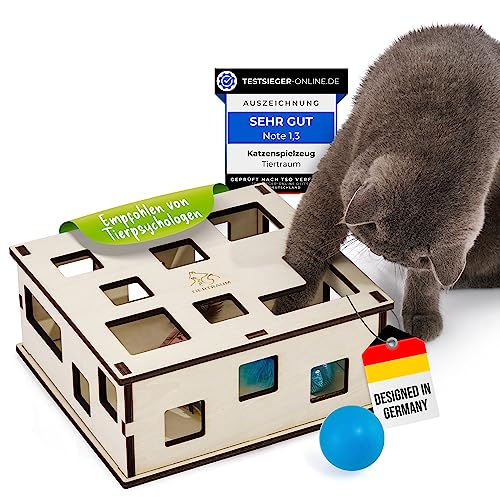 Tiertraum Interaktives Katzenspielzeug zur Selbstbeschäftigung und Gemeinsam Spielen | Kombinierbar mit Leckerlies & eigenem Spielzeug [NATURPRODUKT] Intelligenz Fummelbox von Tiertraum