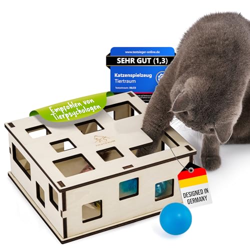 Tiertraum Interaktives Katzenspielzeug zur Selbstbeschäftigung und Gemeinsam Spielen | Kombinierbar mit Leckerlies & eigenem Spielzeug [NATURPRODUKT] Intelligenz Fummelbox von Tiertraum