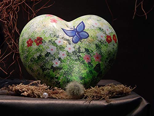 Tierurne - Herz aus Keramik - Motiv: Blumenwiese, Vol. ca. 0,55 Ltr. von Tierurnen Petra Staadt