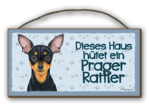 DIESES HAUS HÜTET EIN PRAGER RATTLER - HOLZSCHILD MDF 25x12,5 cm 41 HUNDESCHILD von Tierwarnschild