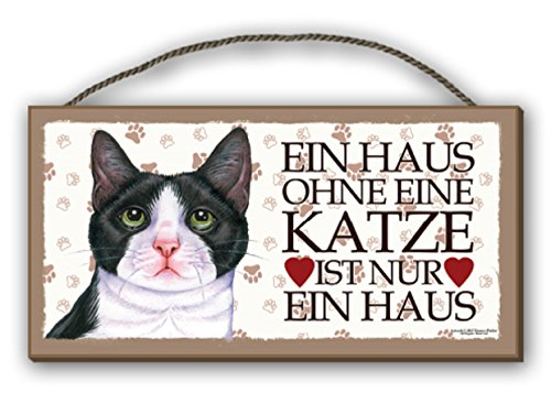 EIN HAUS OHNE KATZE - s/w - HOLZSCHILD MDF 25x12,5 cm 62 KATZENSCHILD KATZE CAT von Tierwarnschild