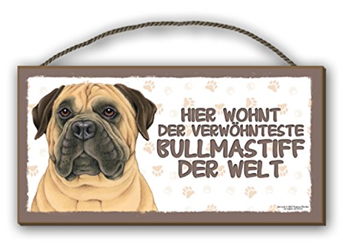 HIER WOHNT - BULLMASTIFF - HOLZSCHILD MDF 25x12,5 cm 11 HUNDESCHILD von Tierwarnschild