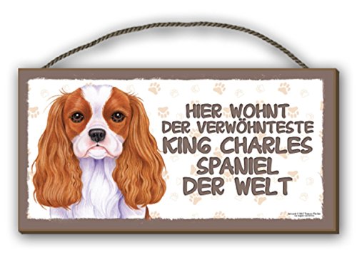 HIER WOHNT - KING CHARLES SPANIEL - HOLZSCHILD MDF 25x12,5 cm 30 HUNDESCHILD von Tierwarnschild