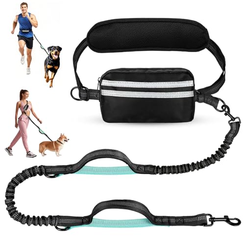 Tiesenci Hundeleine mit Reißverschluss-Tasche für mittelgroße und große Hunde, Crossbody- und Taillenleine für Spaziergänge mit dem Hund, Bungee mit gepolsterten Griffen, reflektierende Nähte, kein von Tiesenci