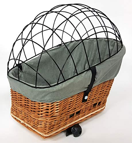 Tigana - Hundefahrradkorb für Gepäckträger aus Weide Natur 56 x 36 cm mit Metallgitter Tierkorb Hinterradkorb Hundekorb für Fahrrad (N-S) (XL + Kissen + Einlage G1) von Tigana