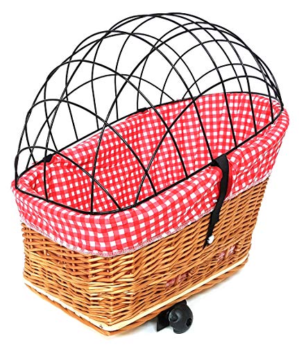 Tigana - Hundefahrradkorb für Gepäckträger aus Weide Natur 56 x 36 cm mit Metallgitter Tierkorb Hinterradkorb Hundekorb für Fahrrad (N-S) (XL + Kissen + Einlage R1) von Tigana