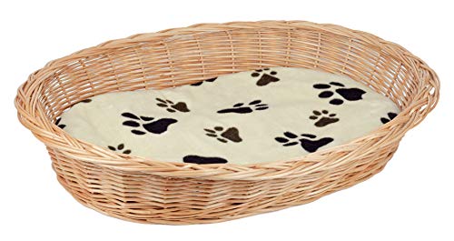 Tigana Weidenkorb mit Zopfrand Hundekorb aus Vollweide in Natur 50 cm (+ Kissen in Beige) von Tigana