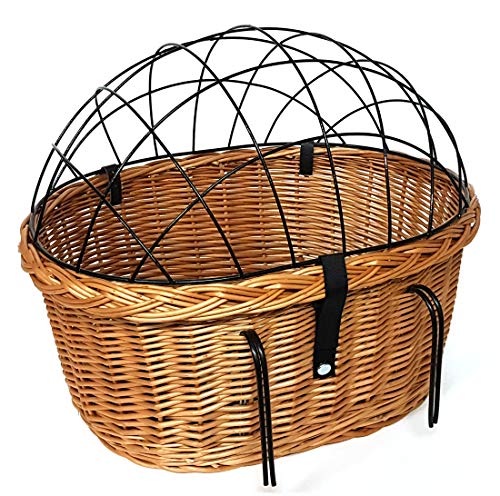 Tigana XXL Fahrradkorb Hundekorb für Lenker Weide oval mit Gitter 56 x 44 cm (N-S) + Kissen von Tigana