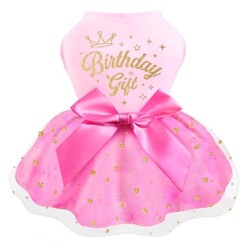 Geburtstags-Hundekleid, Prinzessinnen-Hundekleid, Tüll, Welpenrock, Hunde-Geburtstags-Outfit, rosa Hundekleidung für kleine Hunde, Katzen-Haustierbekleidung (Größe S, Geburtstag) von Tigena
