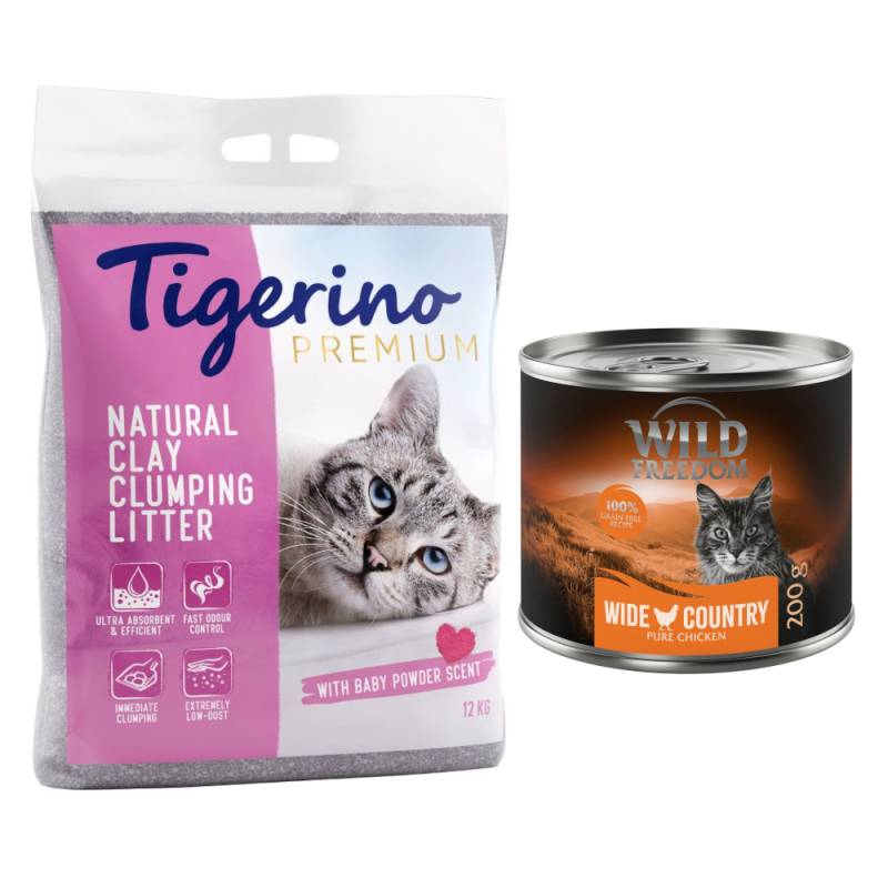 Kombi-Paket: Tigerino Premium Katzenstreu 2 x 12 kg + Wild Freedom Trocken- & Nassfutter - Babypuderduft + Wide Country - Huhn pur - 200 g Nassfutter Kombi-Paket: Tigerino Premium Katzenstreu 2 x 12 kg + Wild Freedom Trocken- & Nassfutter - Babypuderduft + Wide Country - Huhn pur - 200 g Nassfutter von Tigerino