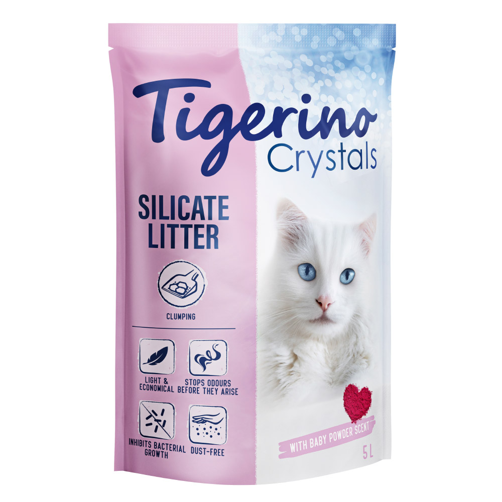 Tigerino Crystals klumpende Katzenstreu – Babypuderduft - Sparpaket 3 x 5 l von Tigerino