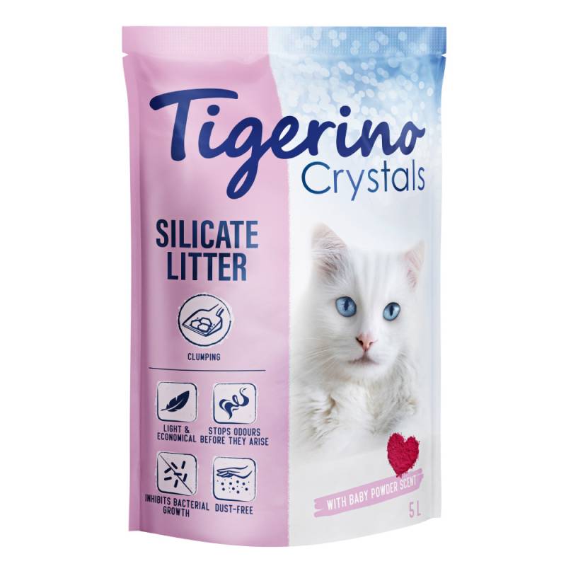 Tigerino Crystals klumpende Katzenstreu – Babypuderduft - 5 l von Tigerino
