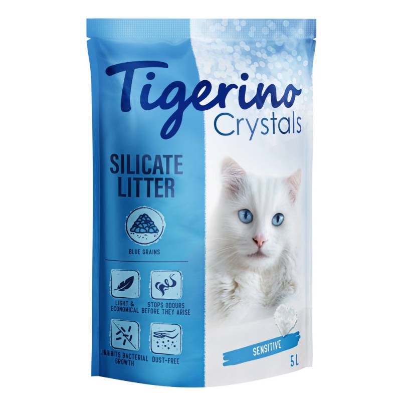 Tigerino Crystals bunte Katzenstreu - Sensitive, parfümfrei - blau 5 l von Tigerino