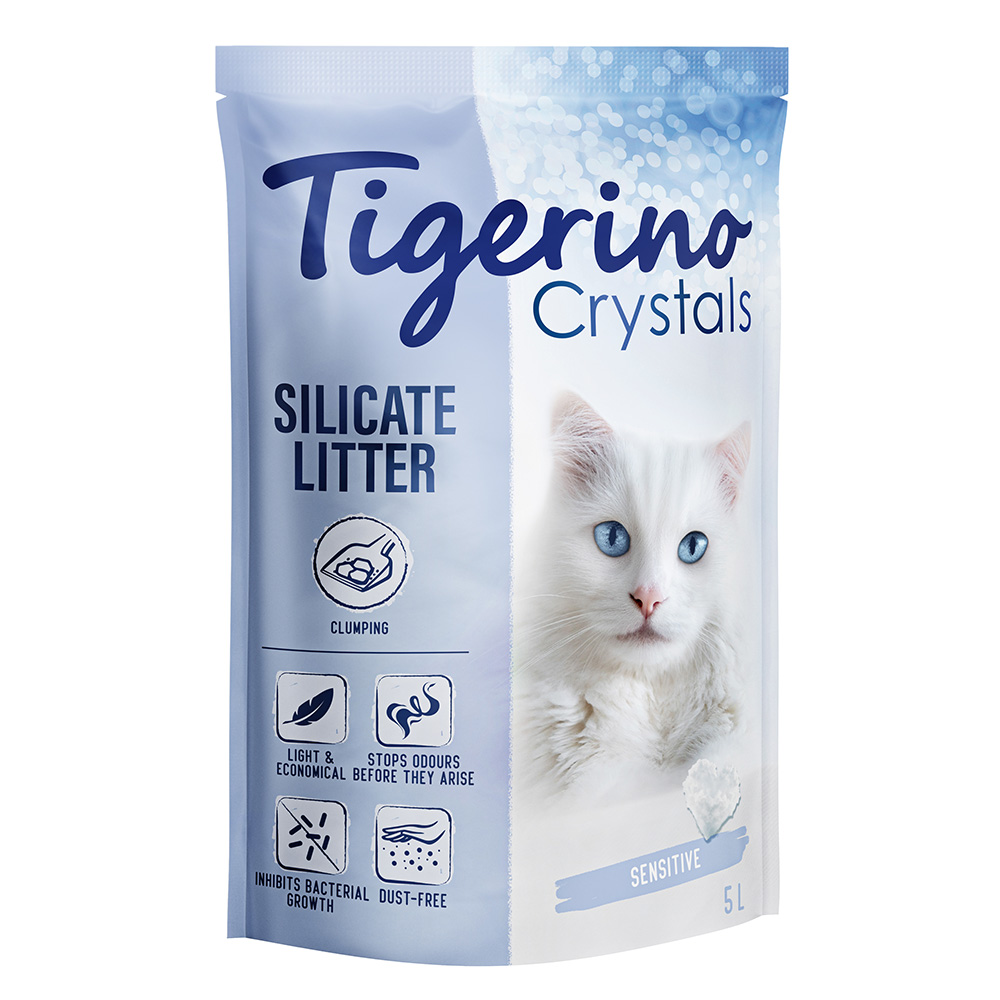 Tigerino Crystals klumpende Katzenstreu – Sensitive, parfümfrei - Sparpaket 3 x 5 l von Tigerino