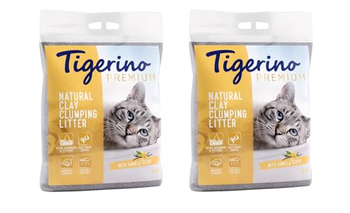Tigerino Premium Katzenstreu, ergiebige Klumpstreu aus Naturton-Granulat: feinkörnig, schnelle und Starke Klumpenbildung, bindet Gerüche (2 Stück, Vanilleduft) von Tigerino