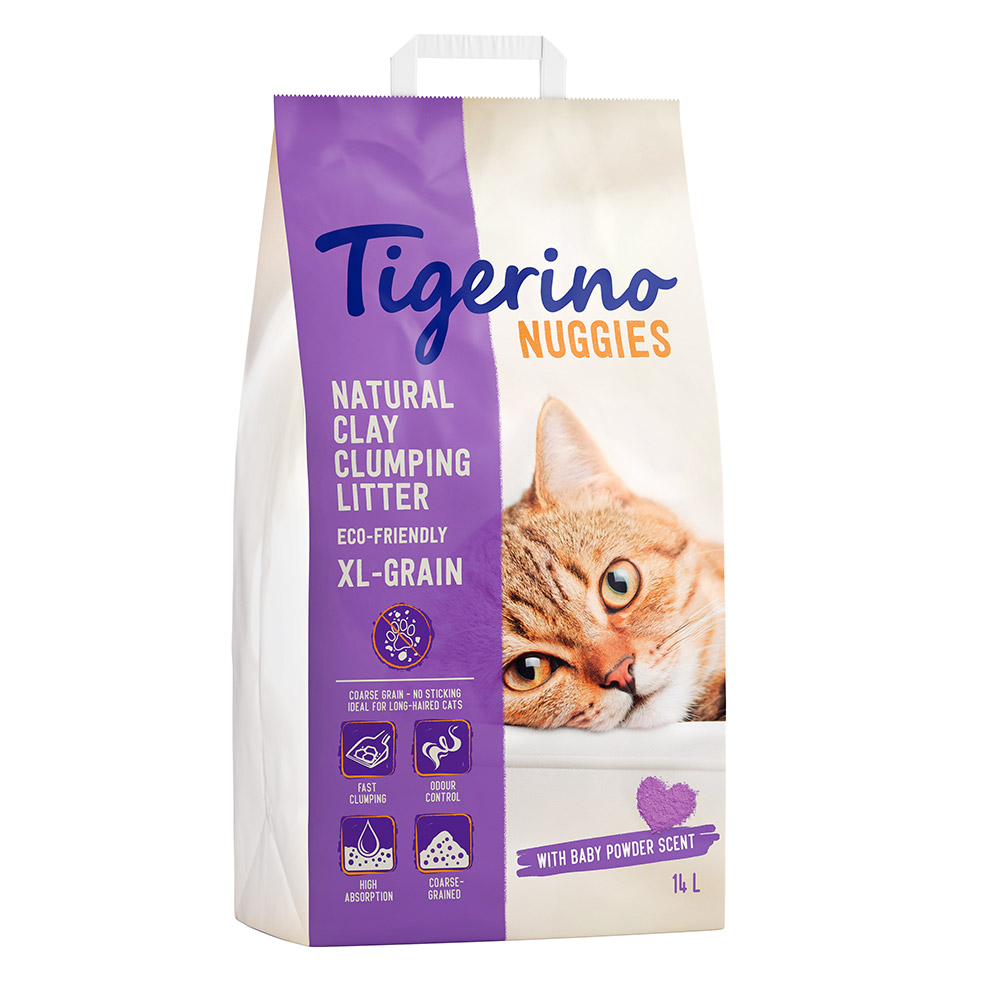 Tigerino Nuggies XL-Grain Katzenstreu – Babypuderduft - Sparpaket 2 x 14 l von Tigerino