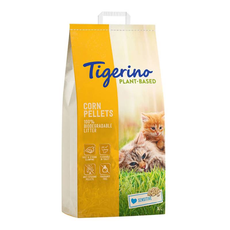 Tigerino Plant-Based Mais Katzenstreu - Sensitive, parfümfrei - Sparpaket 2 x 14 l von Tigerino