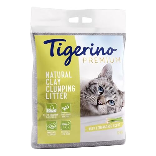 Tigerino Premium Katzenstreu, ergiebige Klumpstreu aus Naturton-Granulat: feinkörnig, schnelle und Starke Klumpenbildung, bindet Gerüche (1 Stück, Zitronengras) von Tigerino