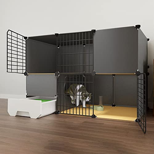 Tightstore Katzengehege Indoor mit Katzentoilette, 2-stöckiger Katzengehege Groß, Zusammenklappbarer Katzenkäfig, Haustierkäfig für Katzen, 6 Größen (schwarz/weiß) von Tightstore