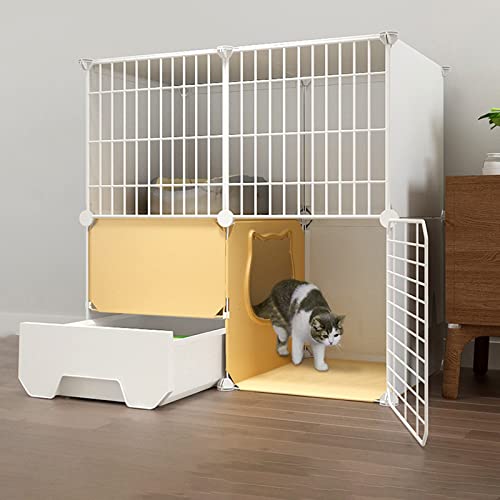 Tightstore Katzengehege Indoor mit Katzentoilette, 2-stöckiger Katzengehege Groß, Zusammenklappbarer Katzenkäfig, Haustierkäfig für Katzen, 6 Größen (schwarz/weiß) von Tightstore