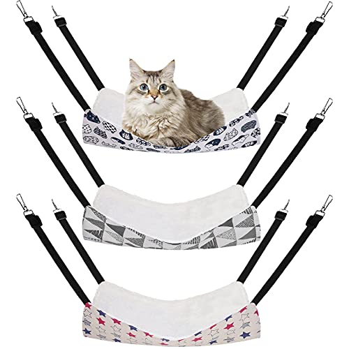 Tiibot 3 Stück wendbare hängende Katzenhängematte Bett warm hängende Haustierkäfig-Hängematte für kleine Tiere mit verstellbaren Riemen und Metallverschlüssen von Tiibot
