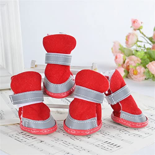 Tiiiopkvvv 4 Stück/Set Winter Warme Hundeschuhe Niedliche Hundeschuhe Schnee Spaziergang Hund Schneestiefel Reflektierende Dicke Haustierschuhe (Farbe: A, Größe: 4) (C Größe 5) von Tiiiopkvvv