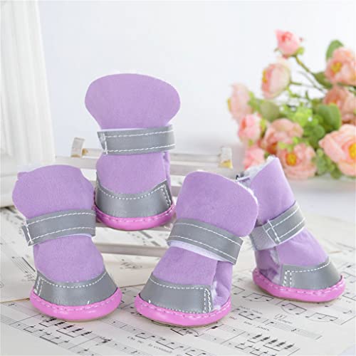 Tiiiopkvvv 4 Stück/Set Winter Warme Hundeschuhe Niedliche Hundeschuhe Schnee Spaziergang Hund Schneestiefel Reflektierende Dicke Haustierschuhe (Farbe: A, Größe: Größe 4) (B Größe 3) von Tiiiopkvvv
