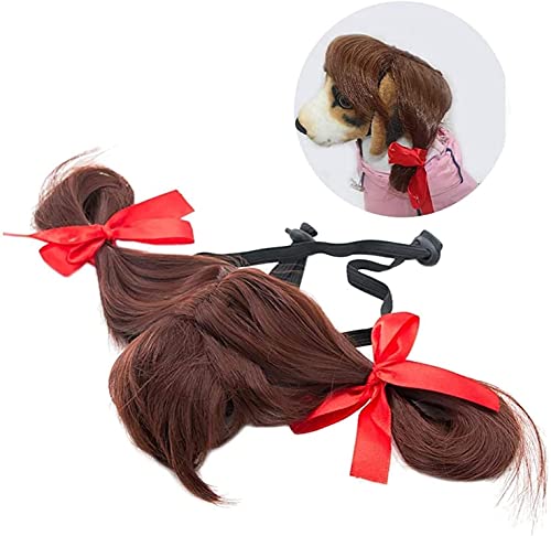 Tiiiopkvvv Perücke mit lustigem Haustierbedarf, Hunde-Perücke, Haustierkleidung, lockiges Haar, Zopfperücke für Hunde und Katzen, Orange von Tiiiopkvvv
