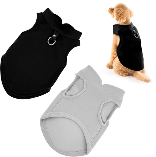 2 Stück Hundepullover mit D-Ringen, Hundemantel für Kleine Hunde, Warm Hundepullover, Grau+Schwarz Winter Hundejacke, Wintermantel Fleece für Kleine Hunde, Hundejacke für Innen und Außen (M) von Tikplus
