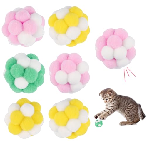 Tikplus 7 Stück Katzenspielzeug Ball, Plüsch Katzenbälle mit Glöckchen, Interaktives Weich Katzenspielzeug Bälle für Katzen Kätzchen Innen Spielen, Kauen, Kratzen (4 cm) von Tikplus