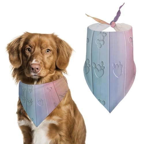 Hund Bandanas Regenbogenfarben Holz Hunde Pfoten Herzen Muster Hundeschal Latztuch Für Haustiere Large: 70 * 30 cm von Tilivyx