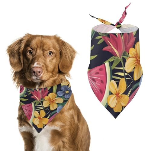 Hund Bandanas Wassermelonenscheibe Palmblätter Blumenmuster Hundeschal Latztuch Für Haustiere Large: 70 * 30 cm von Tilivyx