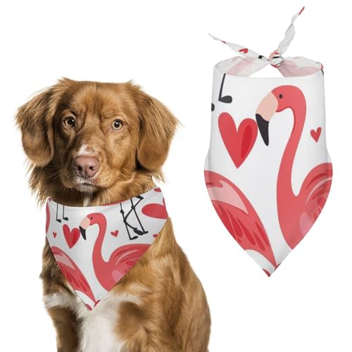 Hundehalstuch, rosa Flamingo, Vögel, Herz-Muster, für Haustiere, Größe L: 70 x 30 cm von Tilivyx