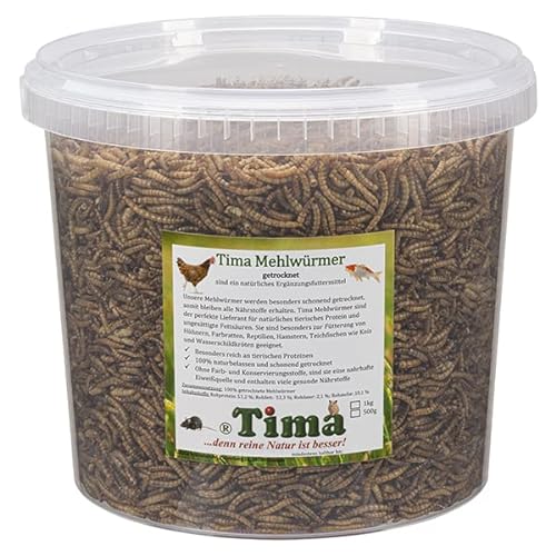 Tima Mehlwürmer 1 kg (getrocknet) im praktischem Eimer mit Deckel von Tima