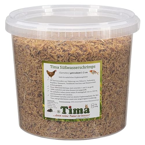 Tima Süßwasserschrimps 1 kg (Garnelen) getrocknet 1-2 cm im praktischem Eimer mit Deckel von Tima