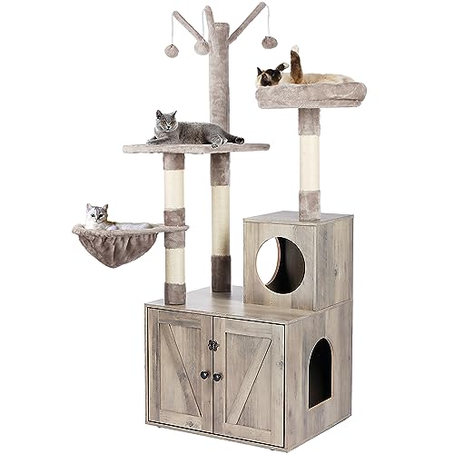 Timberer Katzenklo Gehege mit Katzenbaum, 2 in 1 Katzenbaum Turm, Versteckte Katzentoilette Möbel mit Kratzbaum, Moderne Katzenhütte Grau Timberer Katzenklo Gehege mit Katzenbaum, 2 in 1 Katzenbaum Turm, Versteckte Katzentoilette Möbel mit Kratzbaum, Moderne Katzenhütte Grau von Timberer