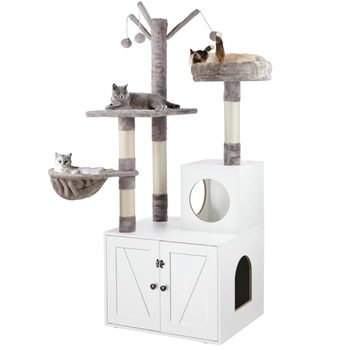 Timberer Katzenklo Gehege mit Katzenbaum, 2 in 1 Versteckte Katzentoilette Möbel mit Kratzbaum, Moderne Katzenhütte Weiß Timberer Katzenklo Gehege mit Katzenbaum, 2 in 1 Versteckte Katzentoilette Möbel mit Kratzbaum, Moderne Katzenhütte Weiß von Timberer