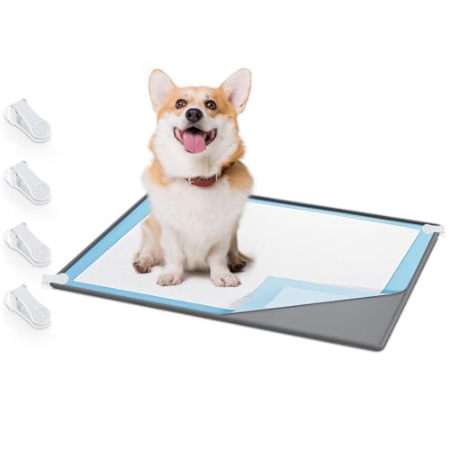 Timgle 1 x Hunde-Pad-Halter, Welpen-Pad-Tablett, 76,2 x 61 cm, Silikon, kein Verschütten, Pee Matte, Töpfchenkissenhalter mit 4 Klemmen für Haustiere, leicht zu reinigen und aufzubewahren (grau) von Timgle