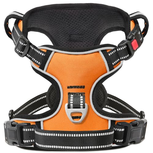 Timos Hundegeschirr, mittelgroß, kein Ziehen, mit abschließbarem Druckknopf, kein Würgen, reflektierendes Hundegeschirr mit Frontclip, verstellbare Metallringe, 3 Schnallen, einfache Kontrolle, Griff Timos Hundegeschirr, mittelgroß, kein Ziehen, mit abschließbarem Druckknopf, kein Würgen, reflektierendes Hundegeschirr mit Frontclip, verstellbare Metallringe, 3 Schnallen, einfache Kontrolle, Griff von Timos