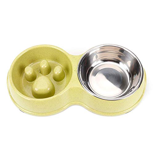 Tineer Doppel Hund langsam Feeder Bowl, Edelstahl Anti-Choke Welpenfutter und Wasser Feeder für Hundekatzen (Grün) von Tineer