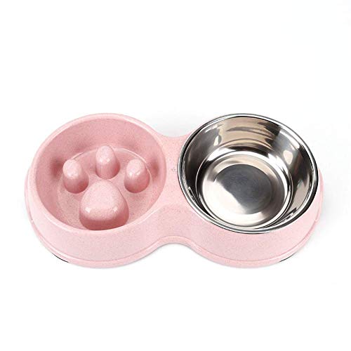 Tineer Doppel Hund langsam Feeder Bowl, Edelstahl Anti-Choke Welpenfutter und Wasser Feeder für Hundekatzen (Rosa) von Tineer