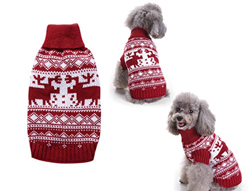 Tineer Haustier Sweater- Puppy Pullover Hoodie Sweater Shirt Strickwaren Halloween Weihnachten Cartoon warme Mantel Bekleidung für kleine mittlere Hunde Katzen Kaninchen (M, Rentier - Rot) von Tineer