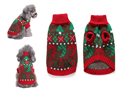 Tineer Haustier Sweater- Puppy Pullover Hoodie Sweater Shirt Strickwaren Halloween Weihnachten Cartoon warme Mantel Bekleidung für kleine mittlere Hunde Katzen Kaninchen (XL, Grüner Baum) von Tineer