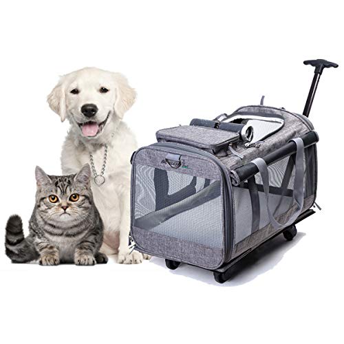 Tineer Multifunktions-Handtasche Pet Dog Travel Carrier Kinderwagen mit abnehmbaren Rädern, Pet Carrier Rucksack für kleine Hunde/Katzen bis zu 22lbs Outdoor-Einsatz (Grau) von Tineer