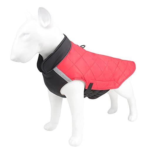 Tineer Reflektierende Hundeweste Baumwollmantel Winter-Hundebekleidung für kleine mittelgroße Hunde Warme Jacke für den kalten Winter (2XL, Rot schwarz) von Tineer