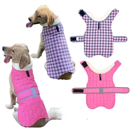Tineer Reversible Plaid Dog Jacket Vest for Small, Medium, and Large Dogs, Waterproof Pet Coat Winter Warm Dog Outfit Apparel (3XL, Rose) von Tineer