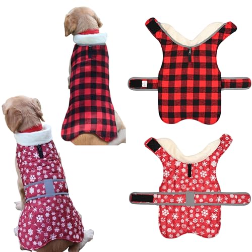 Tineer Reversible Plaid Dog Jacket Vest for Small, Medium, and Large Dogs, Waterproof Pet Coat Winter Warm Dog Outfit Apparel (M, Rot) von Tineer