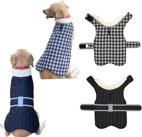 Tineer Reversible Plaid Dog Jacket Vest for Small, Medium, and Large Dogs, Waterproof Pet Coat Winter Warm Dog Outfit Apparel (S, Schwarz) von Tineer
