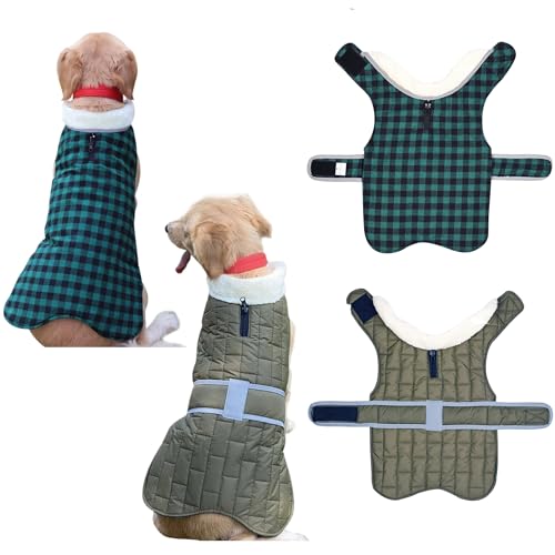 Tineer Reversible Plaid Dog Jacket Vest for Small, Medium, and Large Dogs, Waterproof Pet Coat Winter Warm Dog Outfit Apparel (XS, Grün) von Tineer